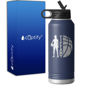 Girls Distressed Basketball Personalized 32oz Sport Water Bottle
