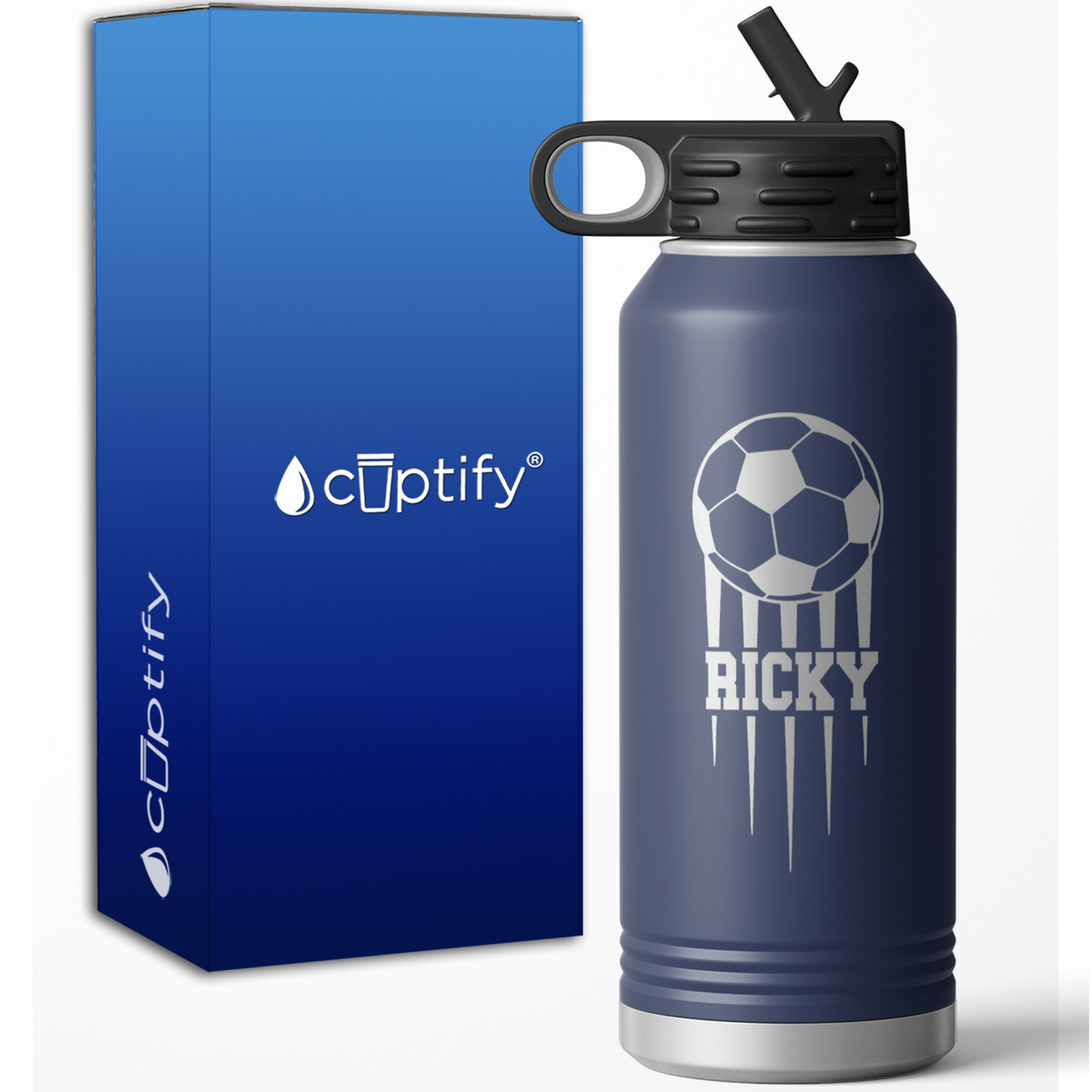 Flying Soccer Ball Personalized 32oz Sport Water Bottle