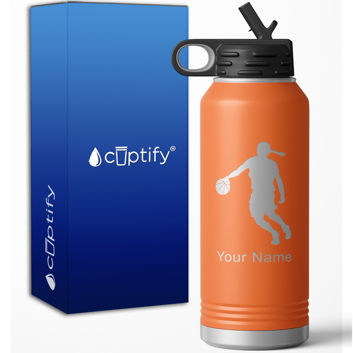 Basketball Female Player Silhouette Personalized 32oz Sport Water Bottle