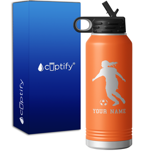 Personalized Soccer Player Female Silhouette 32oz Sport Water Bottle