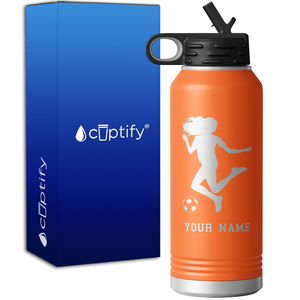 Personalized Soccer Player Female Kick 32oz Sport Water Bottle