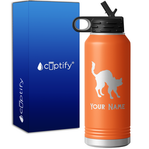Scared Black Cat Personalized 32oz Sport Water Bottle
