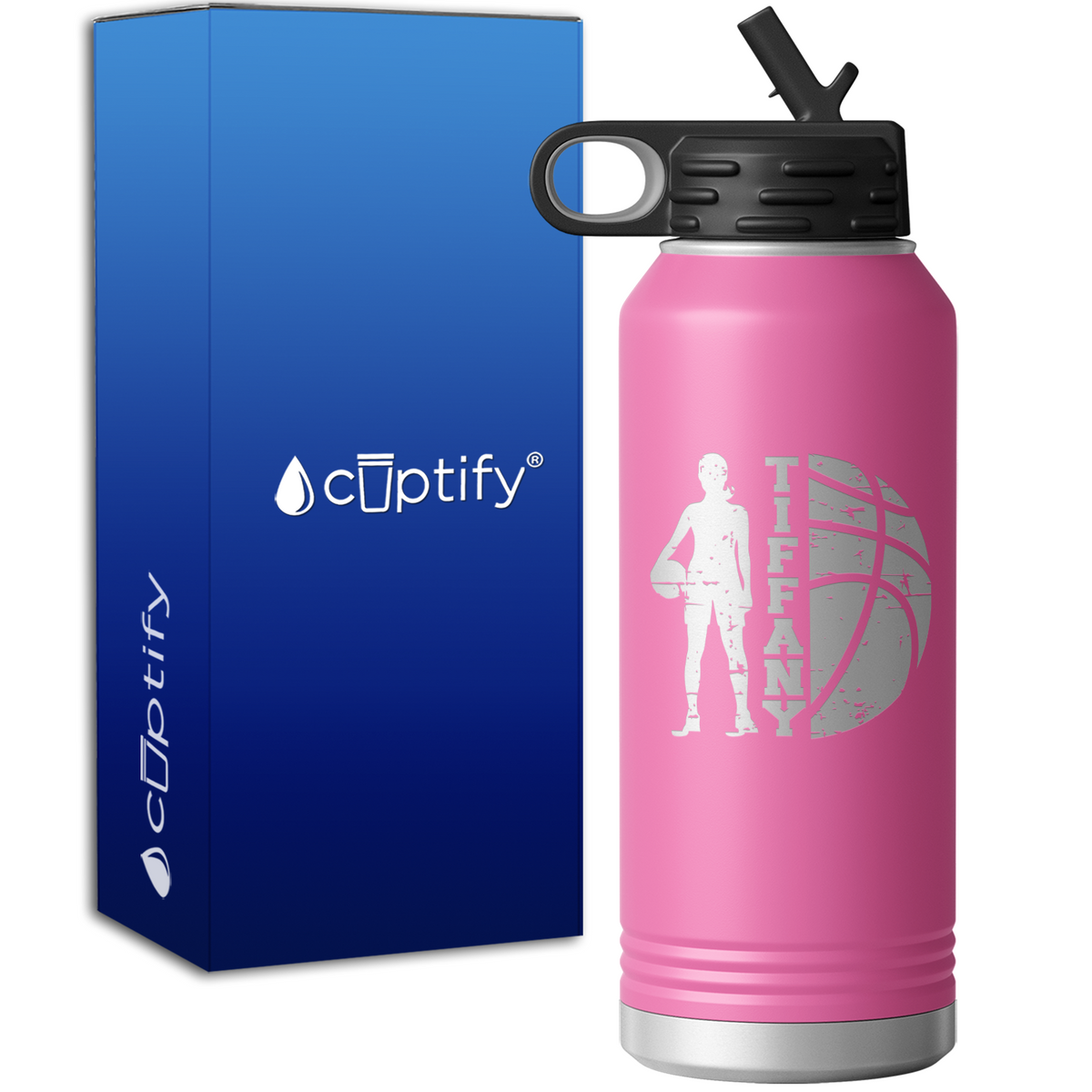 Girls Distressed Basketball Personalized 32oz Sport Water Bottle