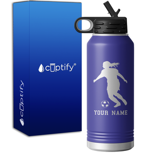 Personalized Soccer Player Female Silhouette 32oz Sport Water Bottle
