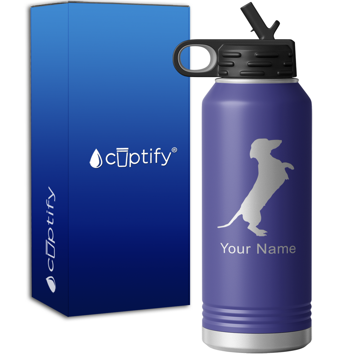 Standing Dachshund Personalized 32oz Sport Water Bottle