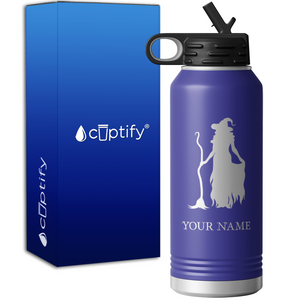Witch Standing with Broom Personalized 32oz Sport Water Bottle