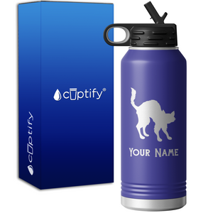 Scared Black Cat Personalized 32oz Sport Water Bottle