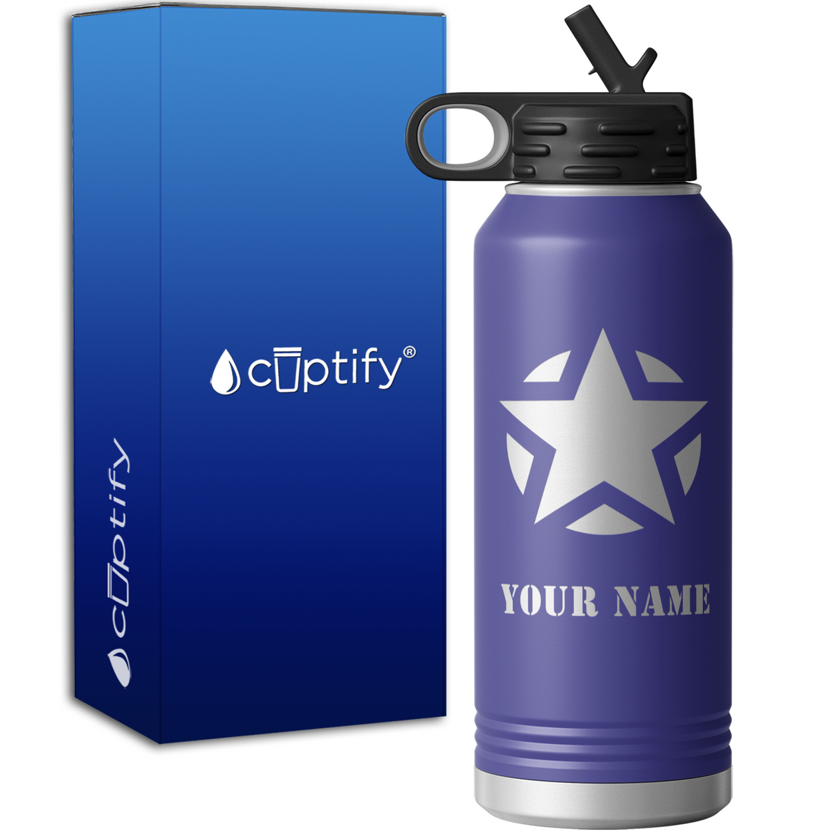 Army Military Star Personalized 32oz Sport Water Bottle