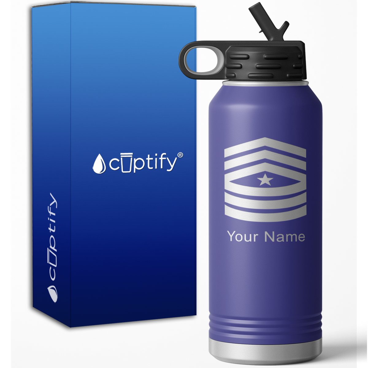 Sergeant Major Stripes Personalized 32oz Sport Water Bottle