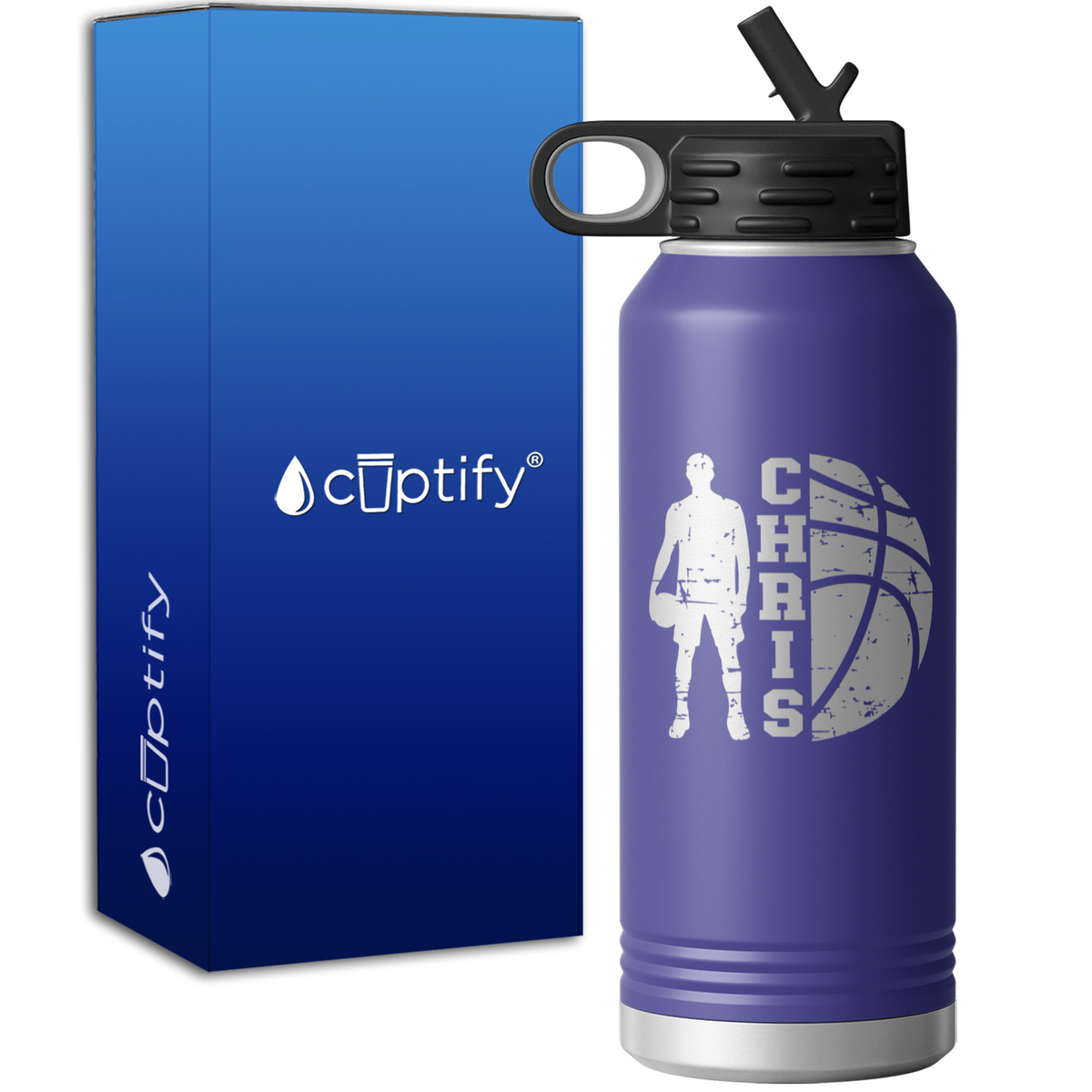 Boys Distressed Basketball Personalized 32oz Sport Water Bottle