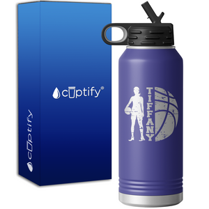 Girls Distressed Basketball Personalized 32oz Sport Water Bottle