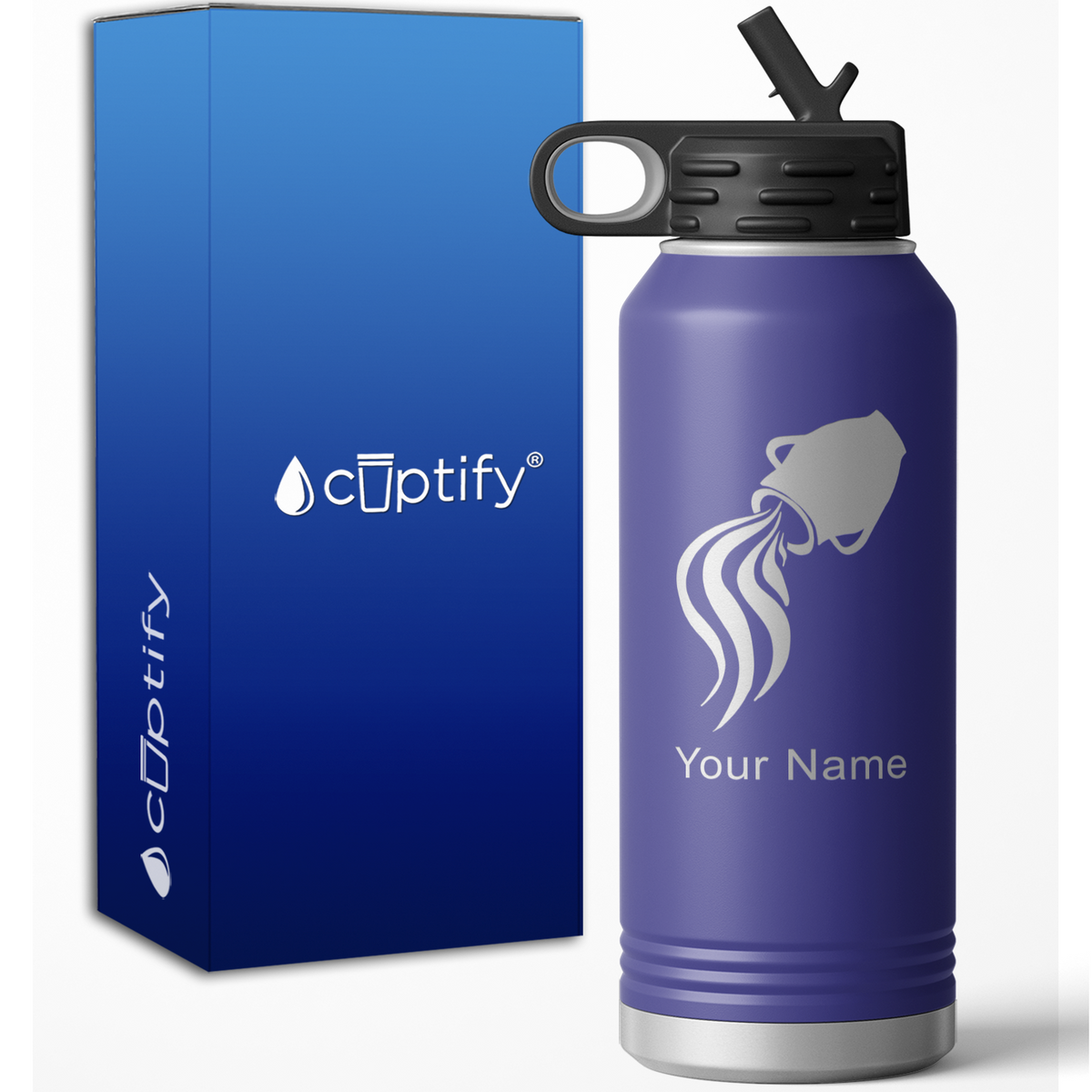 Aquarius Zodiac Sign Personalized 32oz Sport Water Bottle