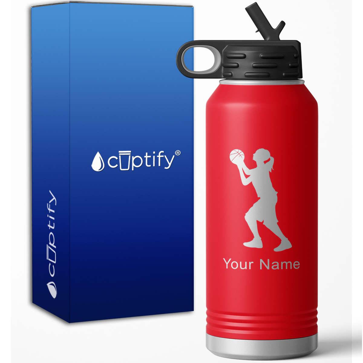 Female Basketball Player Shooting Personalized 32oz Sport Water Bottle