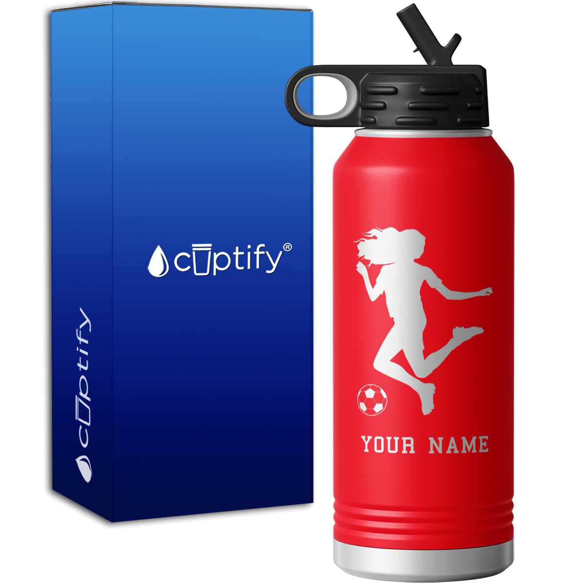 Personalized Soccer Player Female Kick 32oz Sport Water Bottle