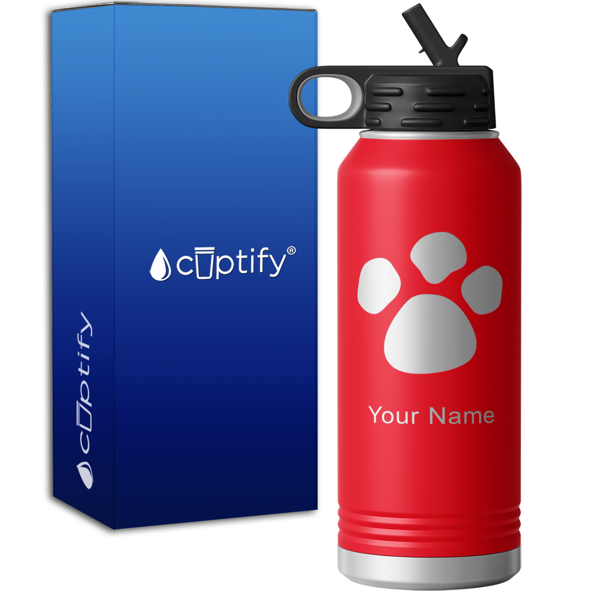 Paw Print Personalized 32oz Sport Water Bottle