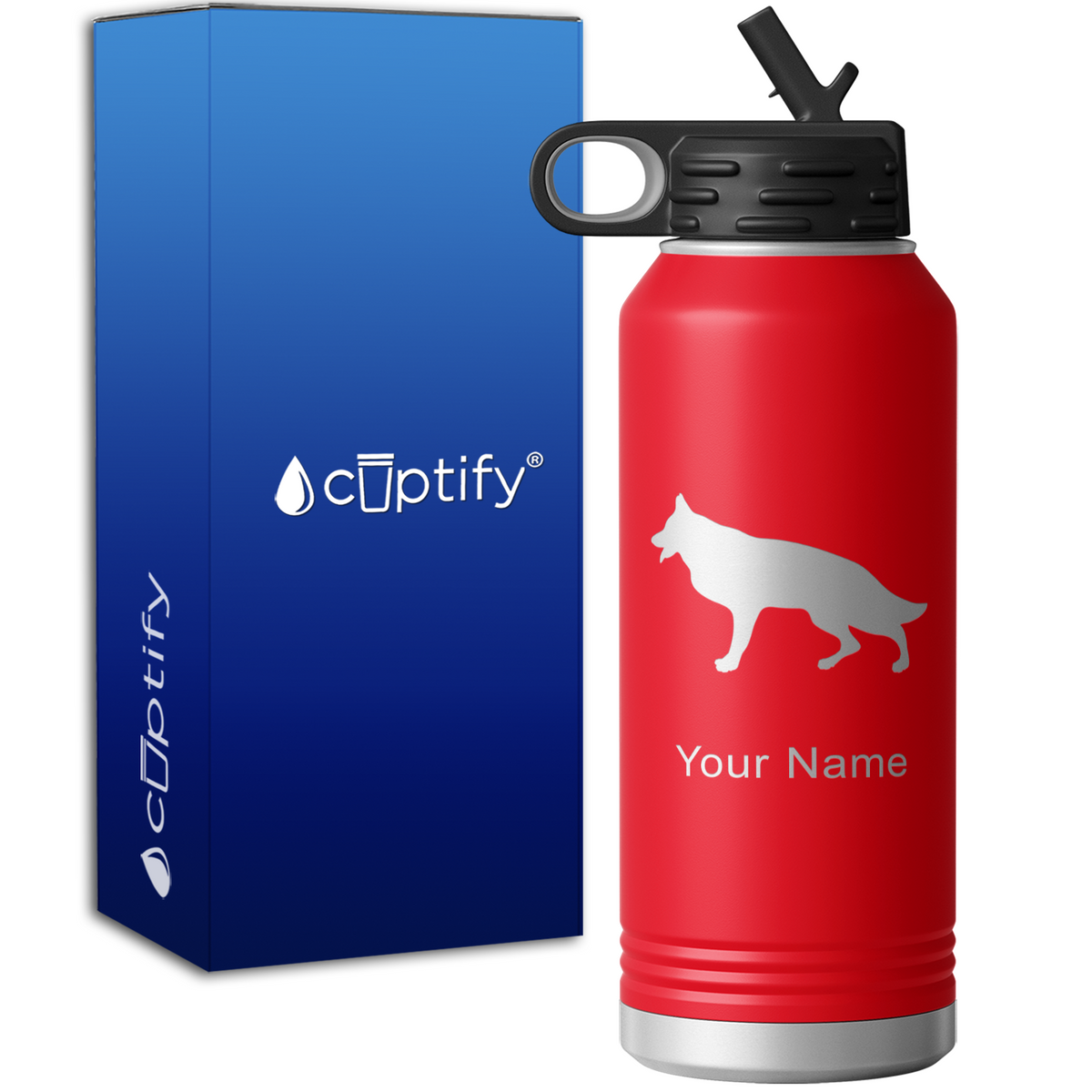 German Shepherd Personalized 32oz Sport Water Bottle