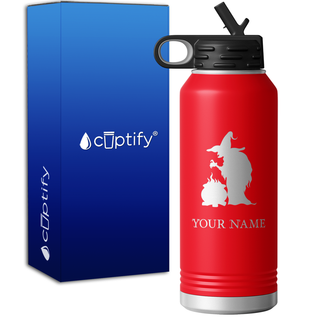 Witch with Cauldron Personalized 32oz Sport Water Bottle