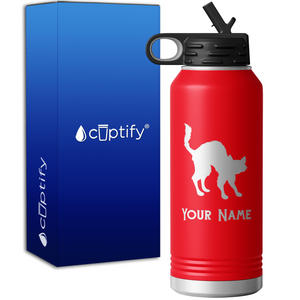 Scared Black Cat Personalized 32oz Sport Water Bottle