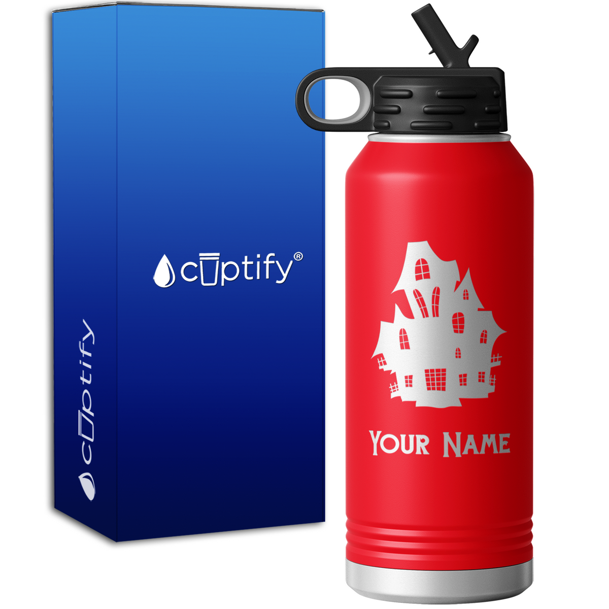 Haunted House Personalized 32oz Sport Water Bottle