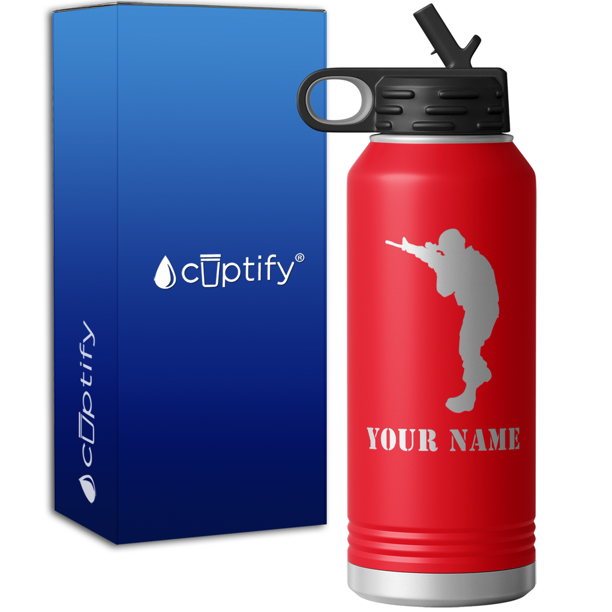Military Soldier Shooting Personalized 32oz Sport Water Bottle