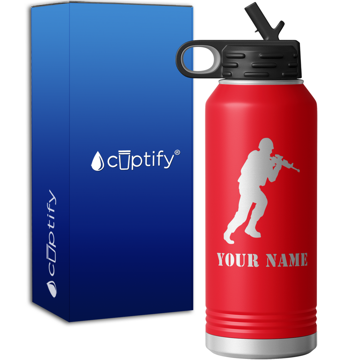 Attacking Military Soldier Personalized 32oz Sport Water Bottle