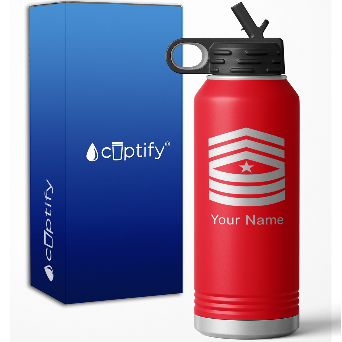 Sergeant Major Stripes Personalized 32oz Sport Water Bottle