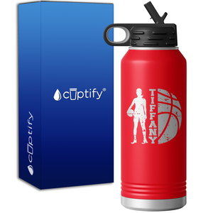 Girls Distressed Basketball Personalized 32oz Sport Water Bottle