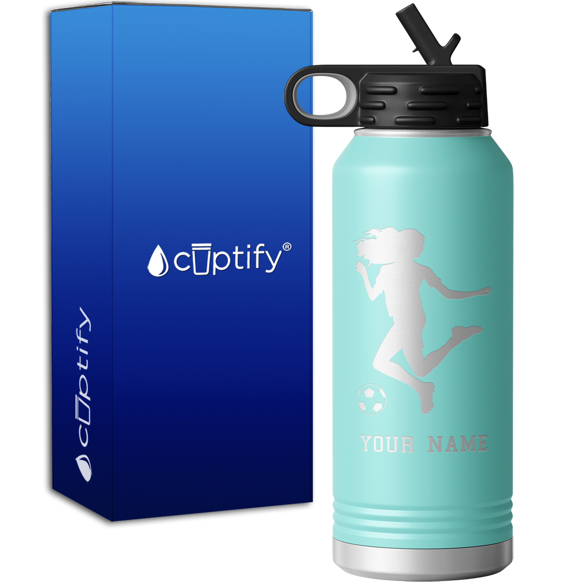 Personalized Soccer Player Female Kick 32oz Sport Water Bottle