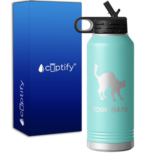 Scared Black Cat Personalized 32oz Sport Water Bottle
