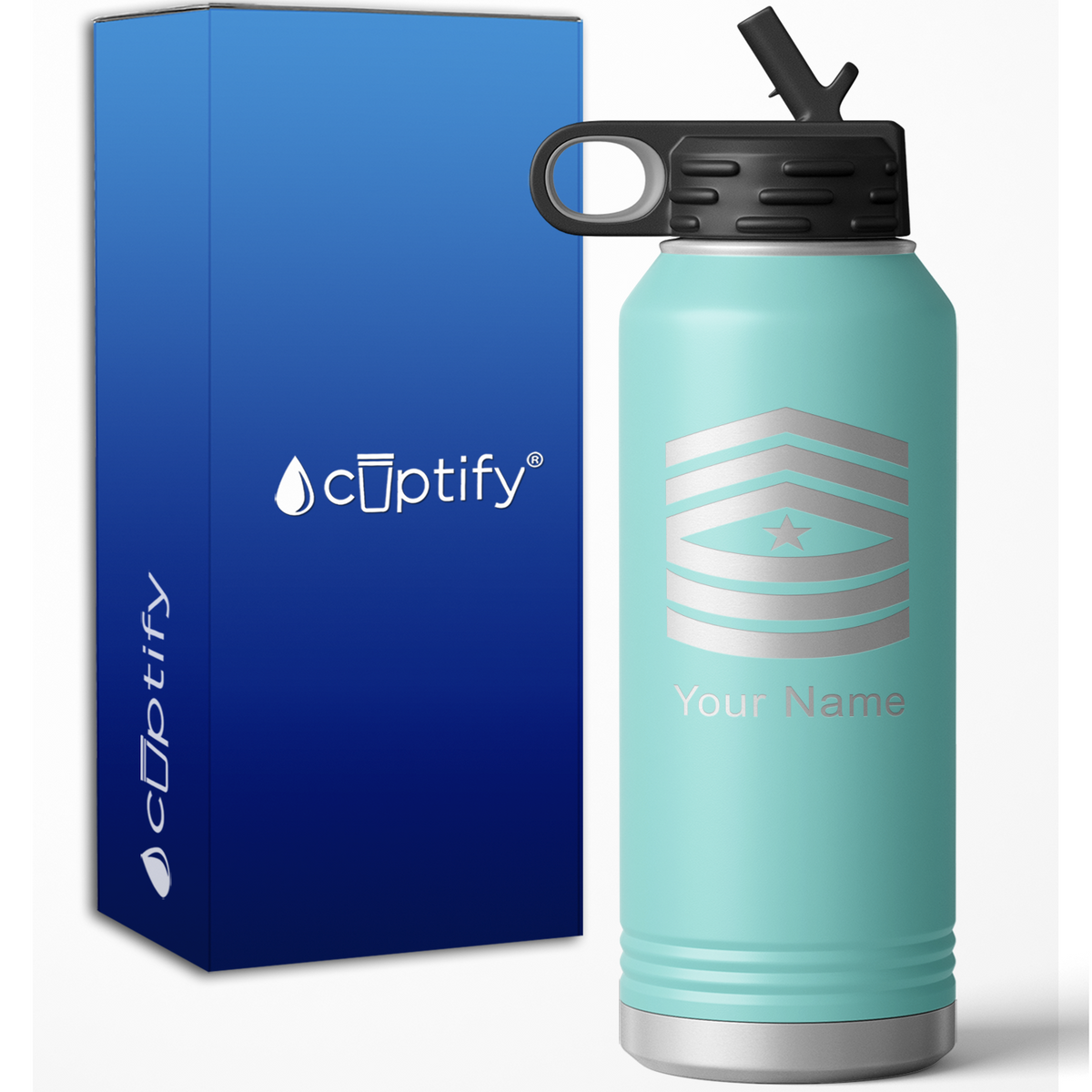 Sergeant Major Stripes Personalized 32oz Sport Water Bottle