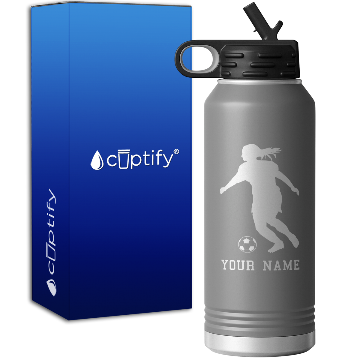 Personalized Soccer Player Female Silhouette 32oz Sport Water Bottle