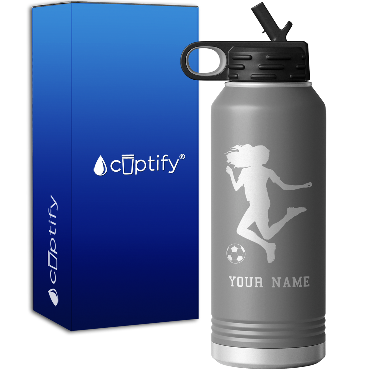 Personalized Soccer Player Female Kick 32oz Sport Water Bottle