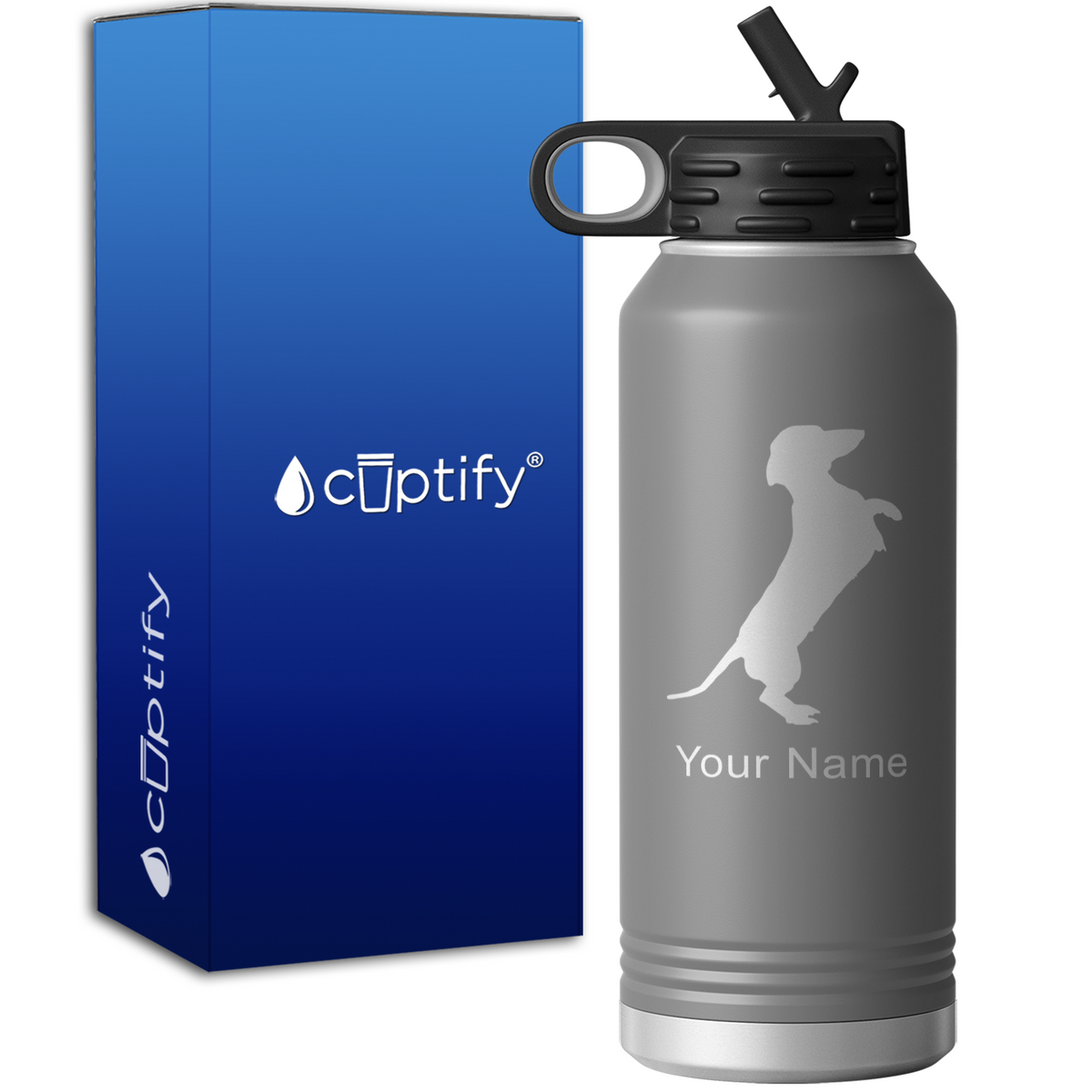 Standing Dachshund Personalized 32oz Sport Water Bottle