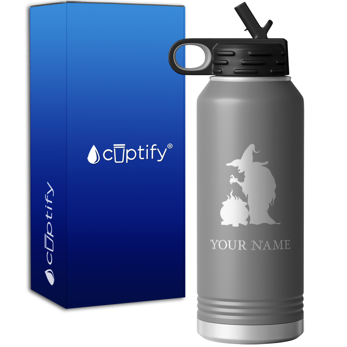 Witch with Cauldron Personalized 32oz Sport Water Bottle
