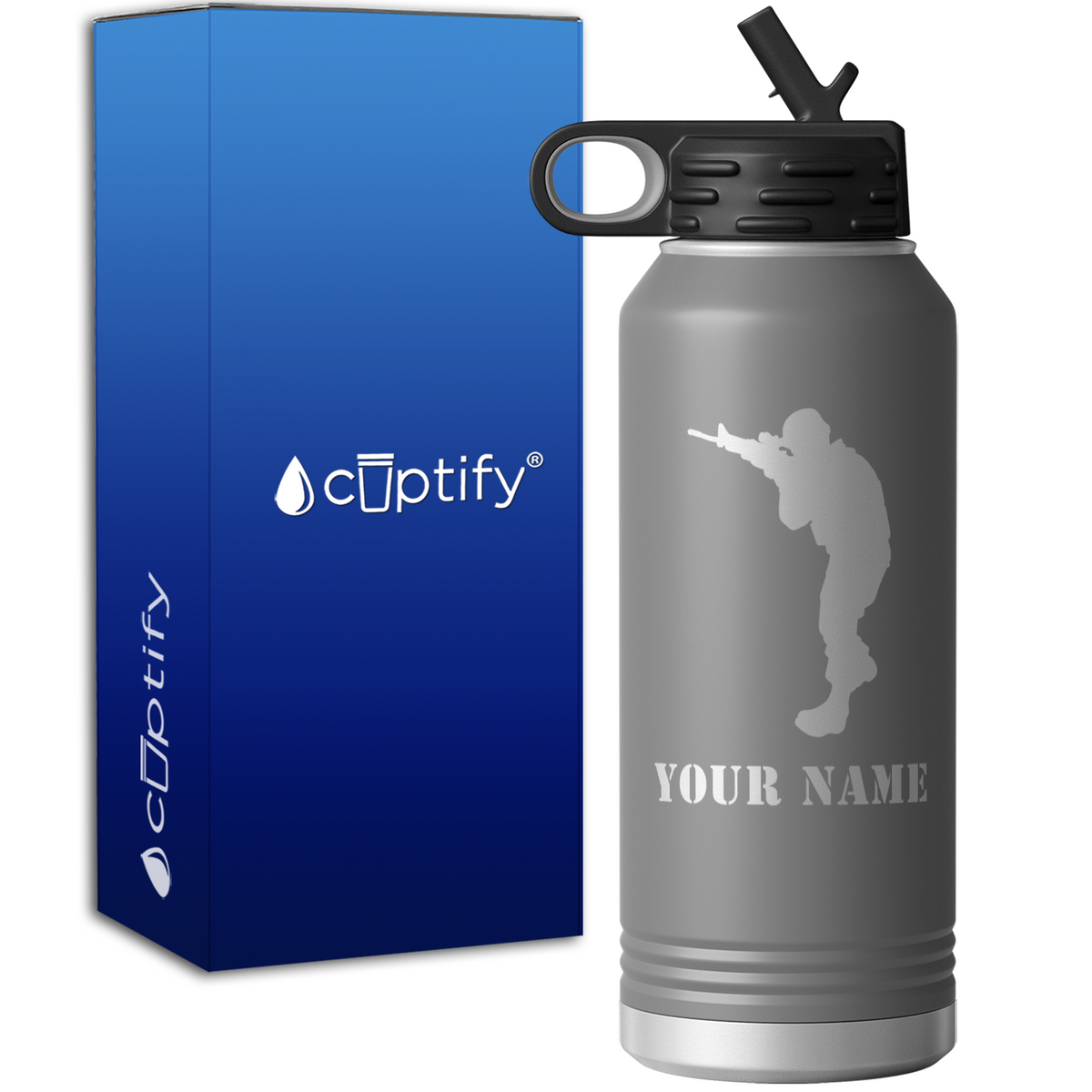 Military Soldier Shooting Personalized 32oz Sport Water Bottle