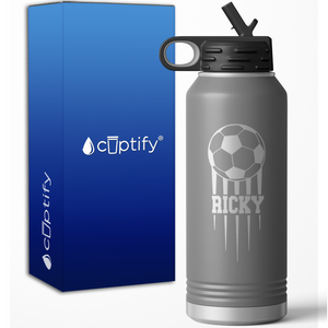 Flying Soccer Ball Personalized 32oz Sport Water Bottle
