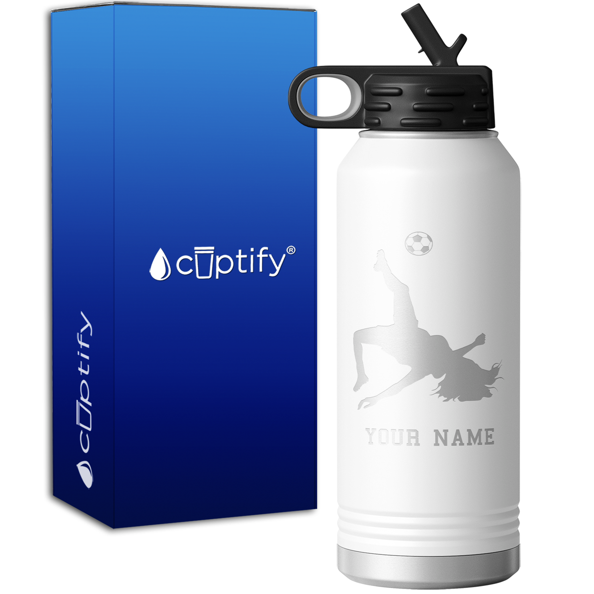 Personalized Soccer Player Female 32oz Sport Water Bottle