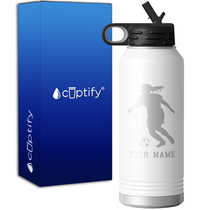 Personalized Soccer Player Female Silhouette 32oz Sport Water Bottle
