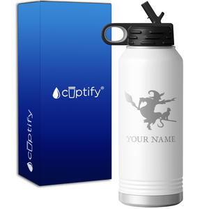 Flying Witch with Cat Personalized 32oz Sport Water Bottle