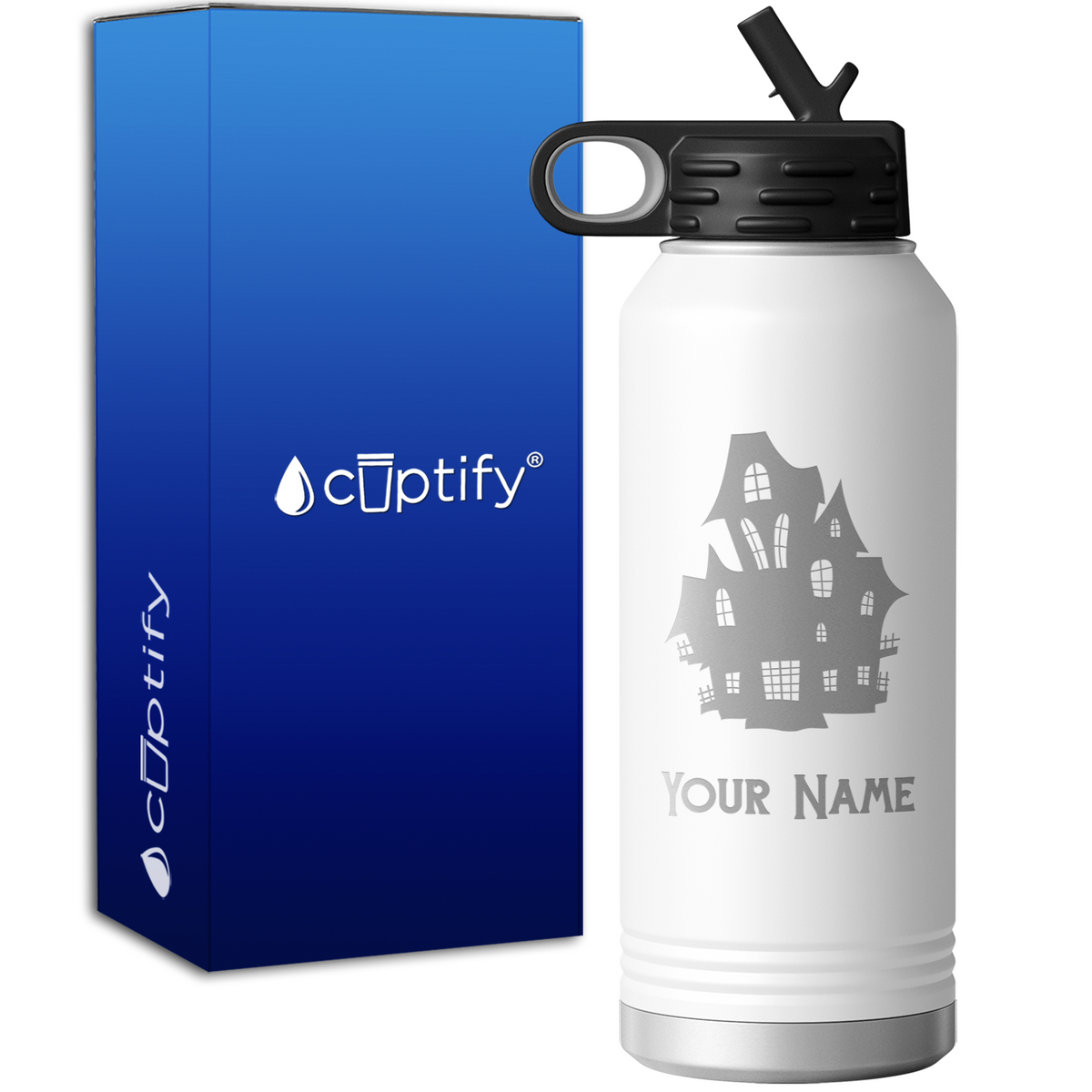 Haunted House Personalized 32oz Sport Water Bottle