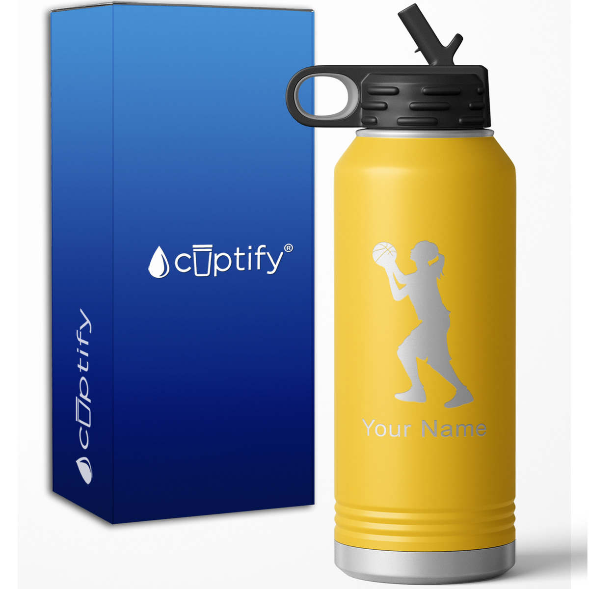 Female Basketball Player Shooting Personalized 32oz Sport Water Bottle
