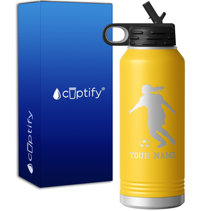 Personalized Soccer Player Female Silhouette 32oz Sport Water Bottle