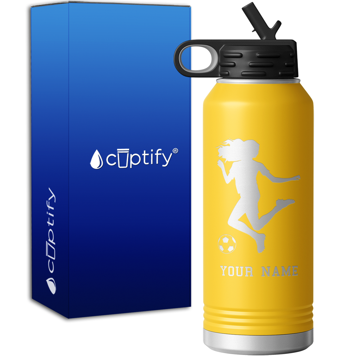 Personalized Soccer Player Female Kick 32oz Sport Water Bottle