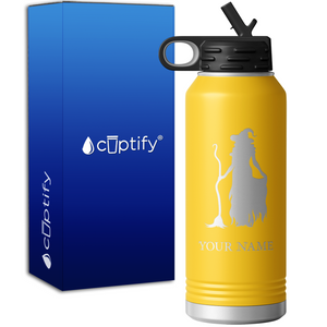 Witch Standing with Broom Personalized 32oz Sport Water Bottle