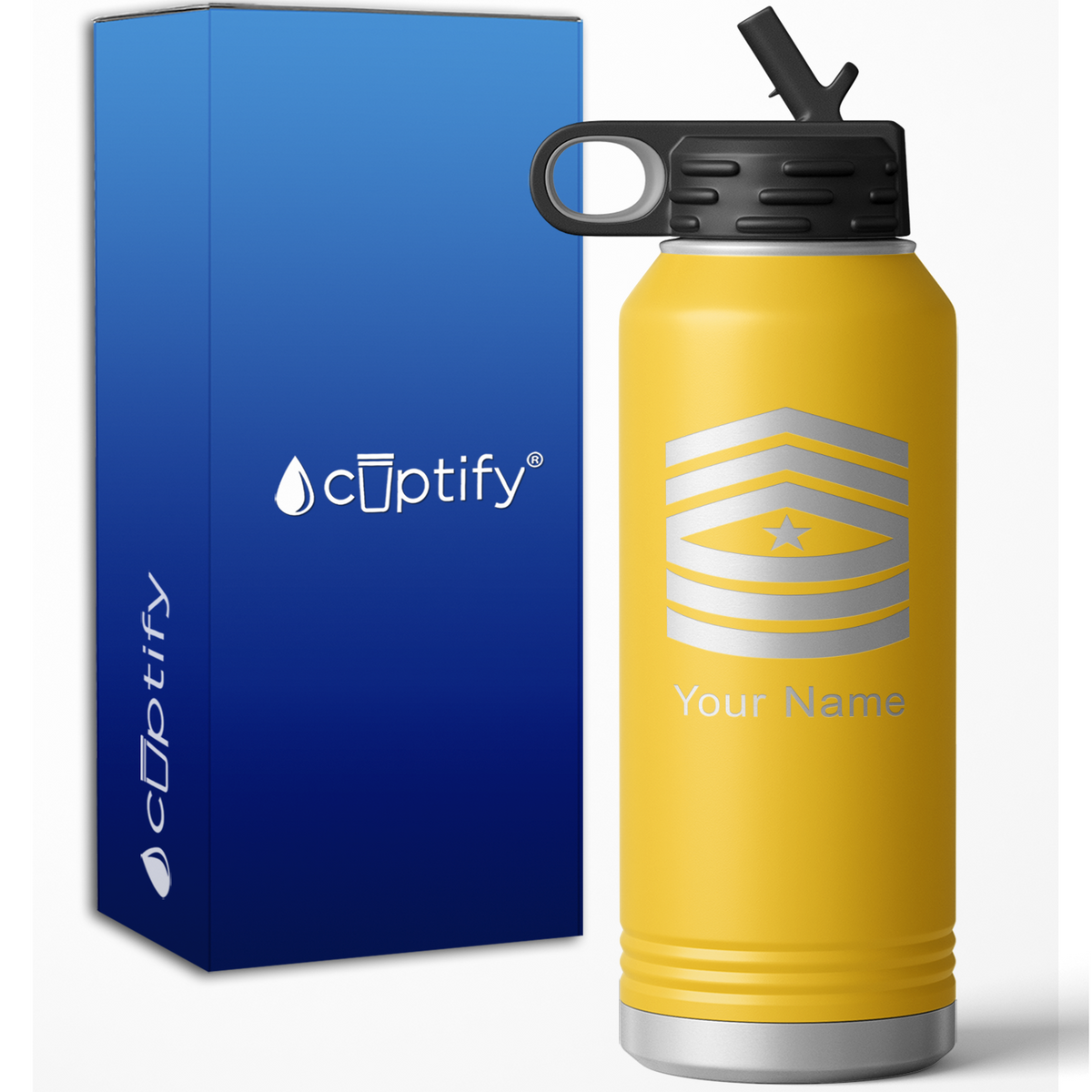 Sergeant Major Stripes Personalized 32oz Sport Water Bottle