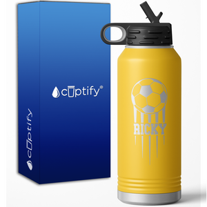 Flying Soccer Ball Personalized 32oz Sport Water Bottle