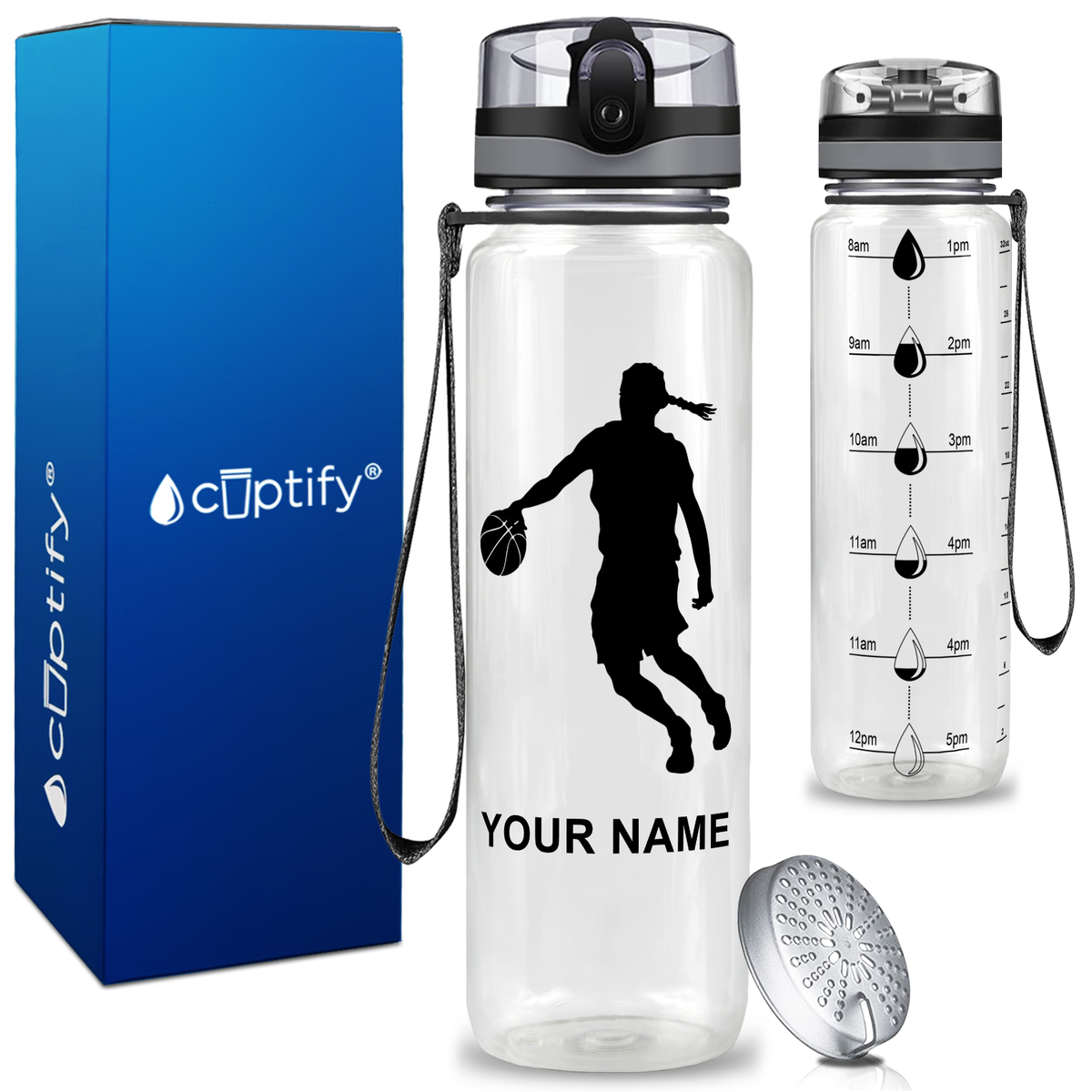 Personalized Basketball Female Player Silhouette on 32 oz Motivational Tracking Water Bottle