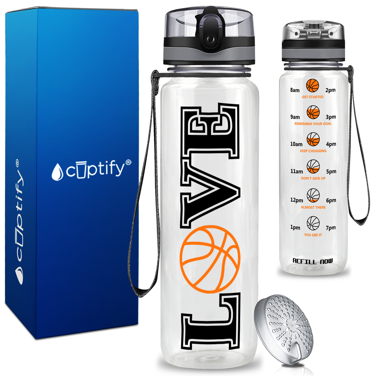 Basketball Love on 32 oz Motivational Tracking Water Bottle