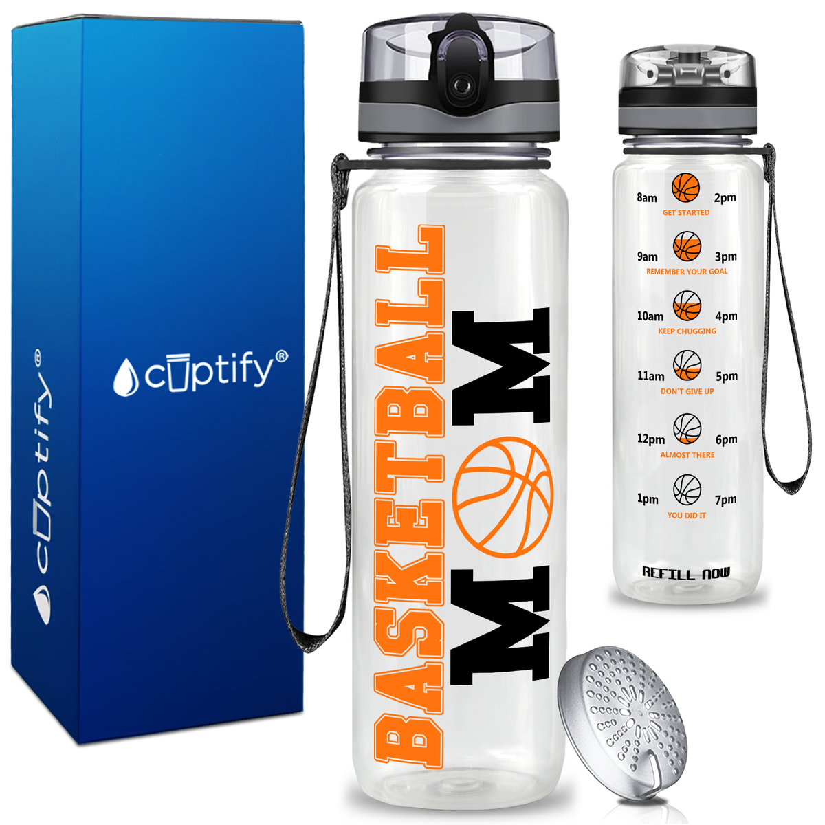 Basketball Mom on 32 oz Motivational Tracking Water Bottle