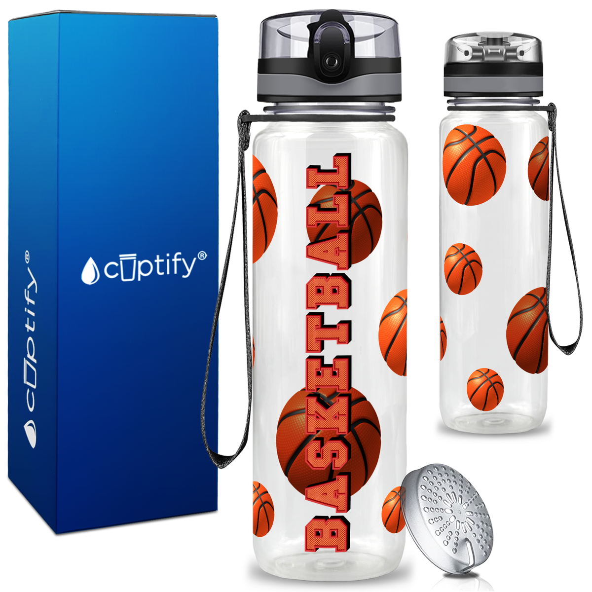 Basketball on 32 oz Motivational Tracking Water Bottle